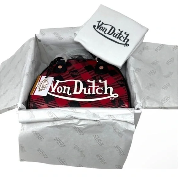 VON DUTCH NWT BLACK AND RED plaid bowling bag FULL INCLUSION - Picture 9 of 11
